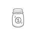 Money jar doodle. Money save jar hand drawn sketch style icon. Business investment, financial charity doodle drawn