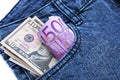 Money in jeans pocket Royalty Free Stock Photo