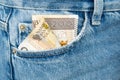 Money in jeans pocket. two hundred zloty bill in a pocket Royalty Free Stock Photo