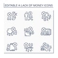 Money lack line icons set