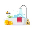 Money launder vector or cash laundry clean graphic illustration flat design, legitimate illegitimate illegal dirty finances Royalty Free Stock Photo