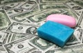 Money laundering, Bank notes, soap and sponge Royalty Free Stock Photo