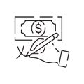 Money laundering line icon. Vector crime. Fraud, Online thief and Steal cash. Phishing robbery, tax offense. Financial evasion,