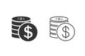 Money Line Icon Set Vector. Payment system. Coins and Dollar cent Sign isolated on white background.