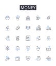 Money line icons collection. Wealth, Currency, Cash, Dough, Bucks, Moolah, Funds vector and linear illustration. Coins