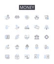 Money line icons collection. Wealth, Currency, Cash, Dough, Bucks, Moolah, Funds vector and linear illustration. Coins