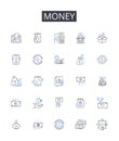 Money line icons collection. Wealth, Currency, Cash, Dough, Bucks, Moolah, Funds vector and linear illustration. Coins