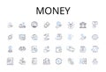 Money line icons collection. Wealth, Currency, Cash, Dough, Bucks, Moolah, Funds vector and linear illustration. Coins Royalty Free Stock Photo