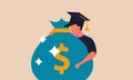 Money loan for the education of a teenager. Graduation from educational graduation and investment in knowledge diploma man vector