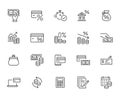 Money loan line icon set. Credit score, low interest, discount card, mortgage percent, tax minimal vector illustration