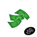 Money logo. Falling or flying dollar notes simple illustration.