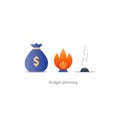 Money loss, burn budget, finance plan, investment risk, waste savings, crisis Royalty Free Stock Photo