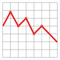 Money loss illustration, flat cartoon cash with down arrow stocks graph, concept of financial crisis, market fall