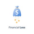 Money loss, sunken cost concept, lack of finance, stock market fall, investment hedge fund, wealth devaluation, income decrease Royalty Free Stock Photo