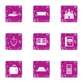 Money magnate icons set, grunge style