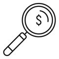 Money magnifier icon, outline style Royalty Free Stock Photo