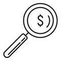 Money magnifier icon, outline style Royalty Free Stock Photo