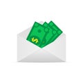 Money in the mail envelope. Cash Icon in flat style. Dollar bank Royalty Free Stock Photo