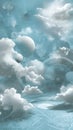 money management diagram in dreamlike abstract setting with diagrams floating in cloudscape and glowing lines