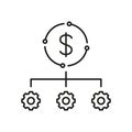 Money Management Industry Line Icon. Effective Finance Investment Linear Pictogram. Gear and Dollar Optimize Process