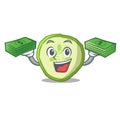 With money mascot slice cucumber to cook vegetable
