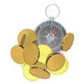 Money matters concept with compass and gold coins Royalty Free Stock Photo