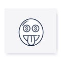 Money mouth face line icon. Editable illustration