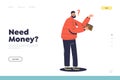 Money need concept of landing page with poor man holding empty wallet Royalty Free Stock Photo