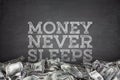 Money never sleeps on blackboard background