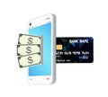 Money note bank transform by smartphone to credit card