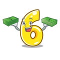 With money number six door sign on cartoon