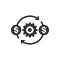 Money optimization icon in flat style. Gear effective vector illustration on white isolated background. Finance process business