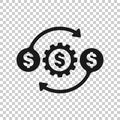 Money optimization icon in flat style. Gear effective vector illustration on white isolated background. Finance process business