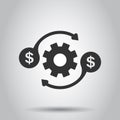 Money optimization icon in flat style. Gear effective vector illustration on white isolated background. Finance process business