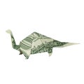 Money Origami APATOSAURUS BRONTOSAURUS Dinosaur Folded with Real One Dollar Bill