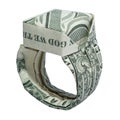 Money Origami Diamond RING Folded with Real One Dollar Bill Isolated on White Background Royalty Free Stock Photo