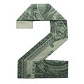 Money Origami DIGIT 2 Number Real One Dollar Bill Isolated on White Background Royalty Free Stock Photo