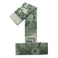 Money Origami DIGIT 1 Number Real One Dollar Bill Isolated on White Background Royalty Free Stock Photo