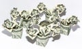 Money Origami Dozen ROSES in Six VASES Folded with Real One Dollar Bills on White Background