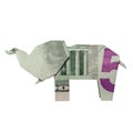 Money Origami ELEPHANT Left Side Folded with Real FIVE Dollar Bill Royalty Free Stock Photo