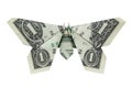 Money Origami Gray BUTTERFLY Folded with Real One Dollar Bill Isolated on White Background Royalty Free Stock Photo