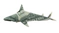 Money Origami Great White SHARK Isometric Projection Folded with Real One Dollar Bill Isolated on White Background