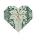 Money Origami HEART Real One Dollar Bill Isolated on White Royalty Free Stock Photo