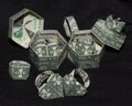 Money Origami Heart Rings and Ring Boxes Folded with Real One Dollar Bills Royalty Free Stock Photo