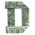Money Origami LETTER D Character Folded with Real One Dollar Bill Isolated on White Background Royalty Free Stock Photo