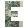 Money Origami LETTER E Character Folded with Real One Dollar Bill Isolated on White Background Royalty Free Stock Photo