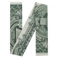 Money Origami LETTER ÃË Sign Cyrillic Script Folded with Real One Dollar Bill Isolated on White Background