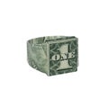 Money Origami 1 RING Real One Dollar Bill Isolated on White Background Royalty Free Stock Photo