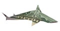 Money Origami SHARK Folded with Real 50 Dollars Bill Isolated on White Background
