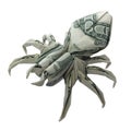 Money Origami SPIDER Folded with Real One Dollar Bill Isolated on White